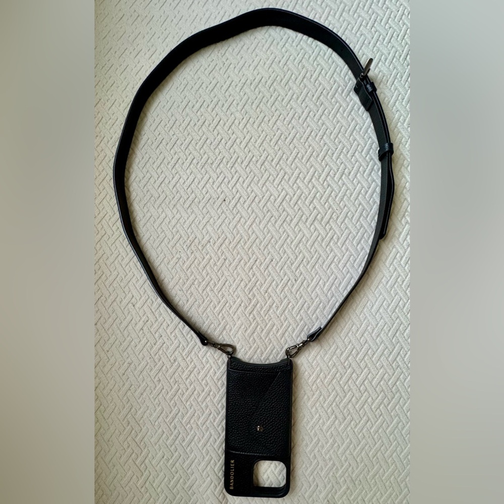 Bandolier Black Leather Crossbody Phone Case - Picture 9 of 12
